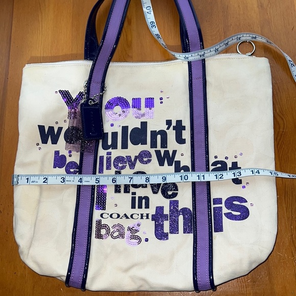 Coach poppy “ you wouldn’t believe what I have in this coach bag”purple tote EUC - Picture 5 of 7